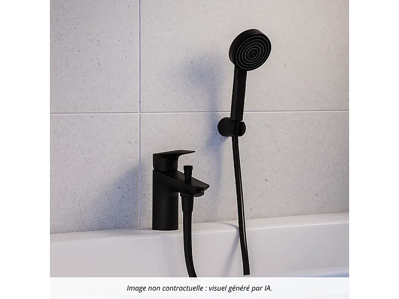 Mitigeur baignoire  mécanique HANSGROHE Logis C2  + pack pommeau Pulsify Select 3 jets EcoSmart + flexible Isiflex 160 cm noir mat