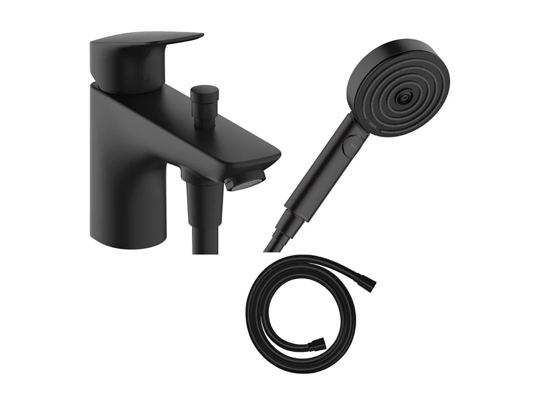 Mitigeur baignoire  mécanique HANSGROHE Logis C2  + pack pommeau Pulsify Select 3 jets EcoSmart + flexible Isiflex 160 cm noir mat