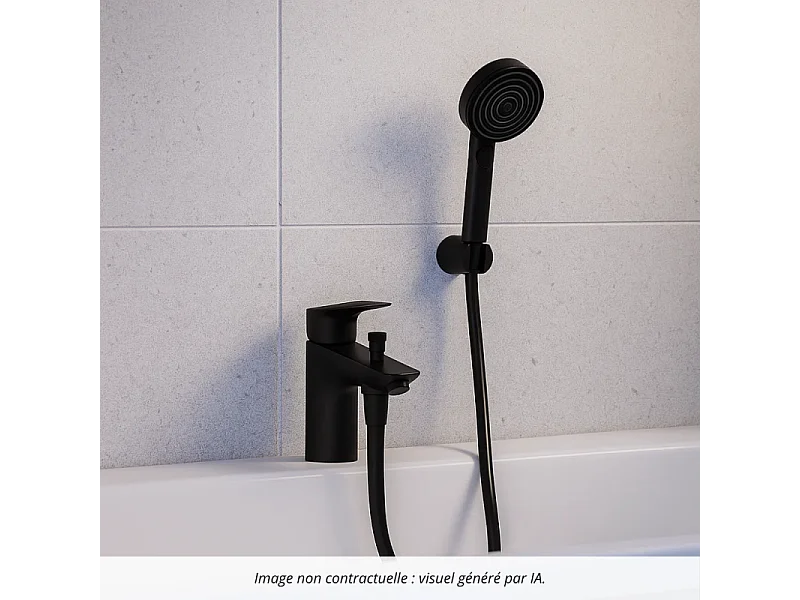 Mitigeur baignoire  mécanique HANSGROHE Logis C2  + pack pommeau Pulsify Select 3 jets EcoSmart + flexible Isiflex 160 cm noir mat