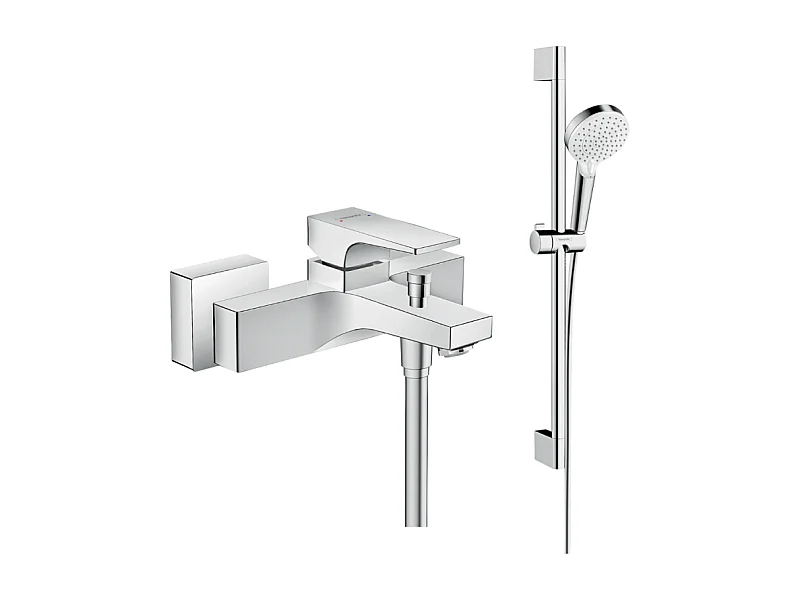 Mitigeur baignoire mécanique HANSGROHE Metropol chromé + pack pommeau de douche Crometta 2 jets + flexible + barre