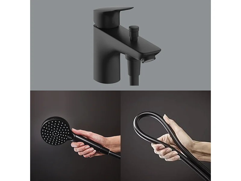 Mitigeur baignoire mécanique HANSGROHE Logis C2  + pack pommeau Vernis Blend 2 jets EcoSmart + flexible Isiflex 160 cm noir mat