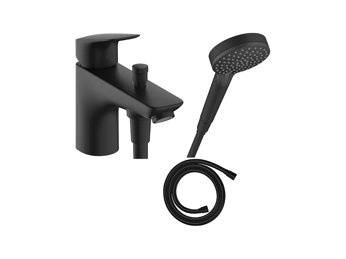 Mitigeur baignoire mécanique HANSGROHE Logis C2  + pack pommeau Vernis Blend 2 jets EcoSmart + flexible Isiflex 160 cm noir mat