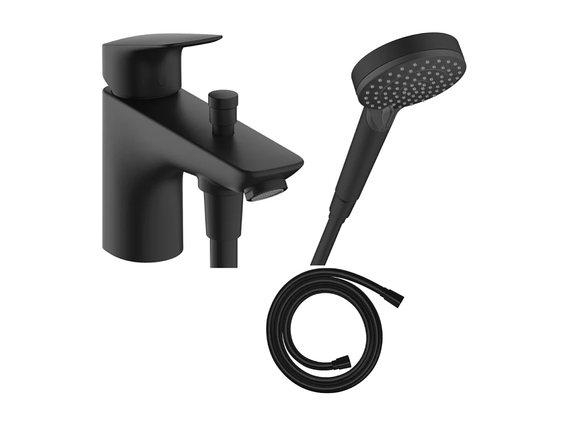 Mitigeur baignoire mécanique HANSGROHE Logis C2  + pack pommeau Vernis Blend 2 jets EcoSmart + flexible Isiflex 160 cm noir mat