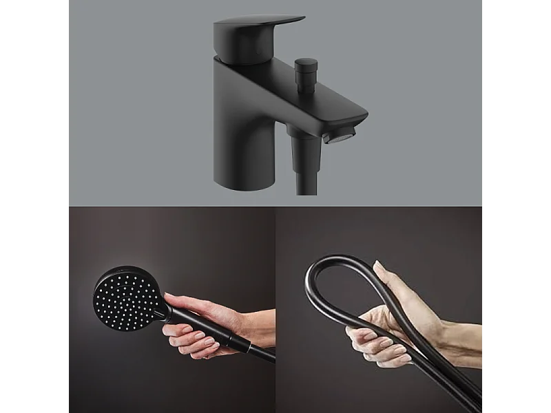 Mitigeur baignoire mécanique HANSGROHE Logis C2  + pack pommeau Vernis Blend 2 jets EcoSmart + flexible Isiflex 160 cm noir mat