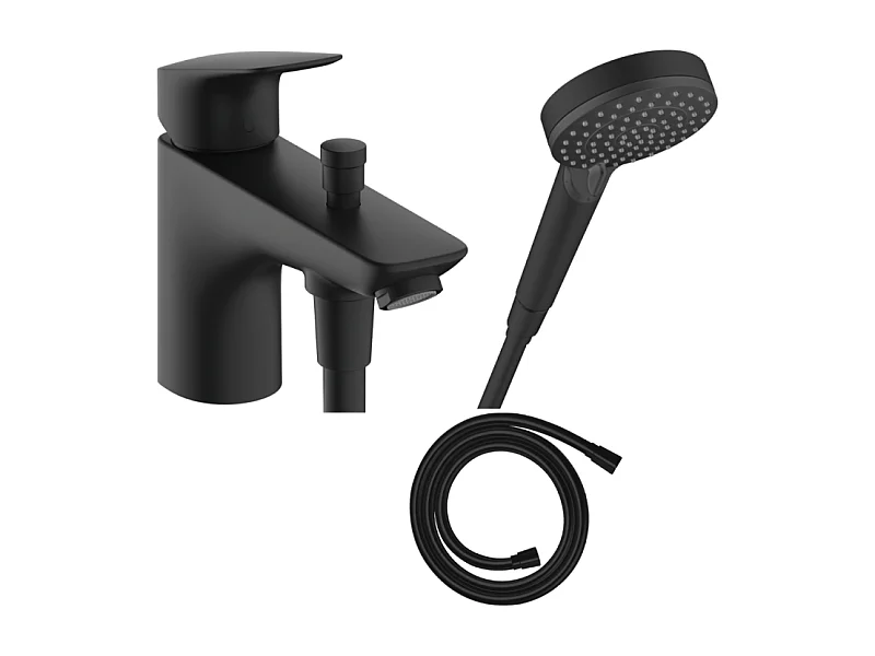 Mitigeur baignoire mécanique HANSGROHE Logis C2  + pack pommeau Vernis Blend 2 jets EcoSmart + flexible Isiflex 160 cm noir mat