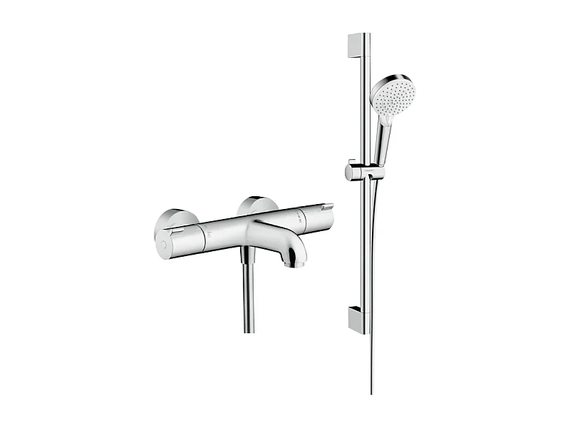 Mitigeur baignoire thermostatique HANSGROHE Ecostat 1001 CL chromé + pack pommeau de douche Crometta 2 jets + flexible + barre