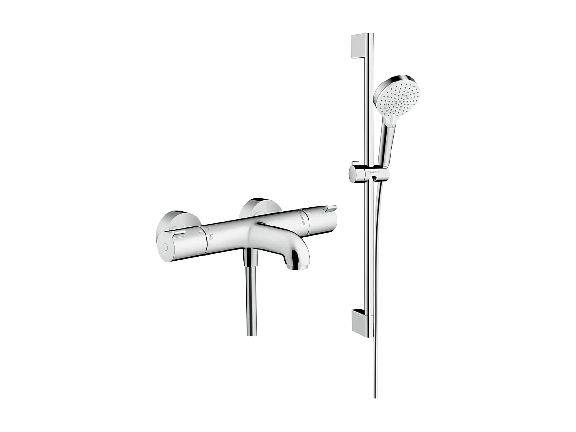 Mitigeur baignoire thermostatique HANSGROHE Ecostat 1001 CL chromé + pack pommeau de douche Crometta 2 jets + flexible + barre