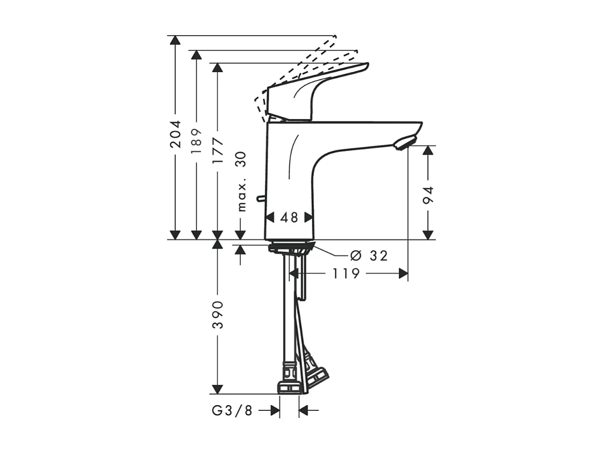 Mitigeur lavabo HANSGROHE Focus 100 Eco C3 avec tirette et vidage