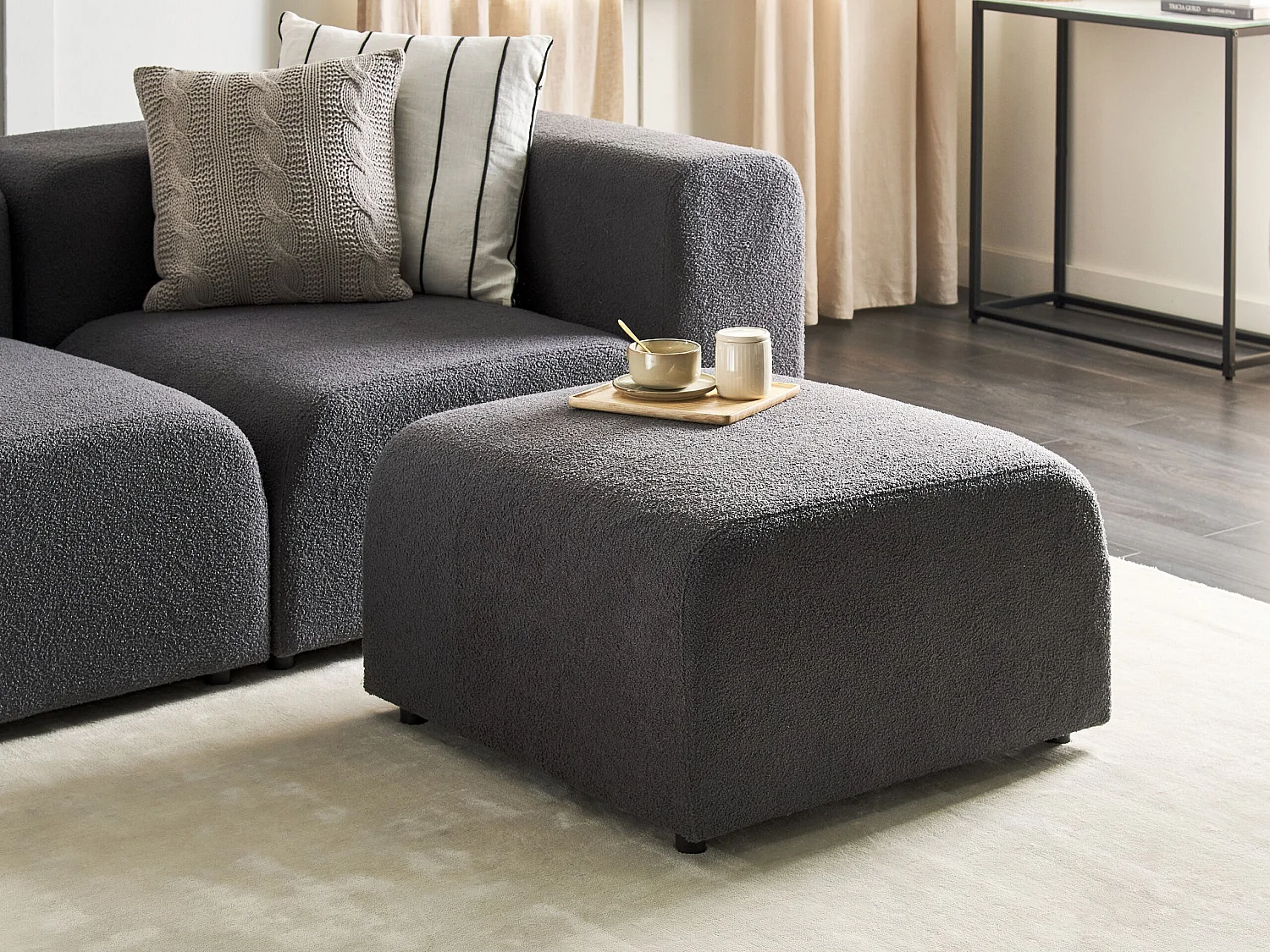 Ottoman FALSTERBO Bouclé Gris foncé