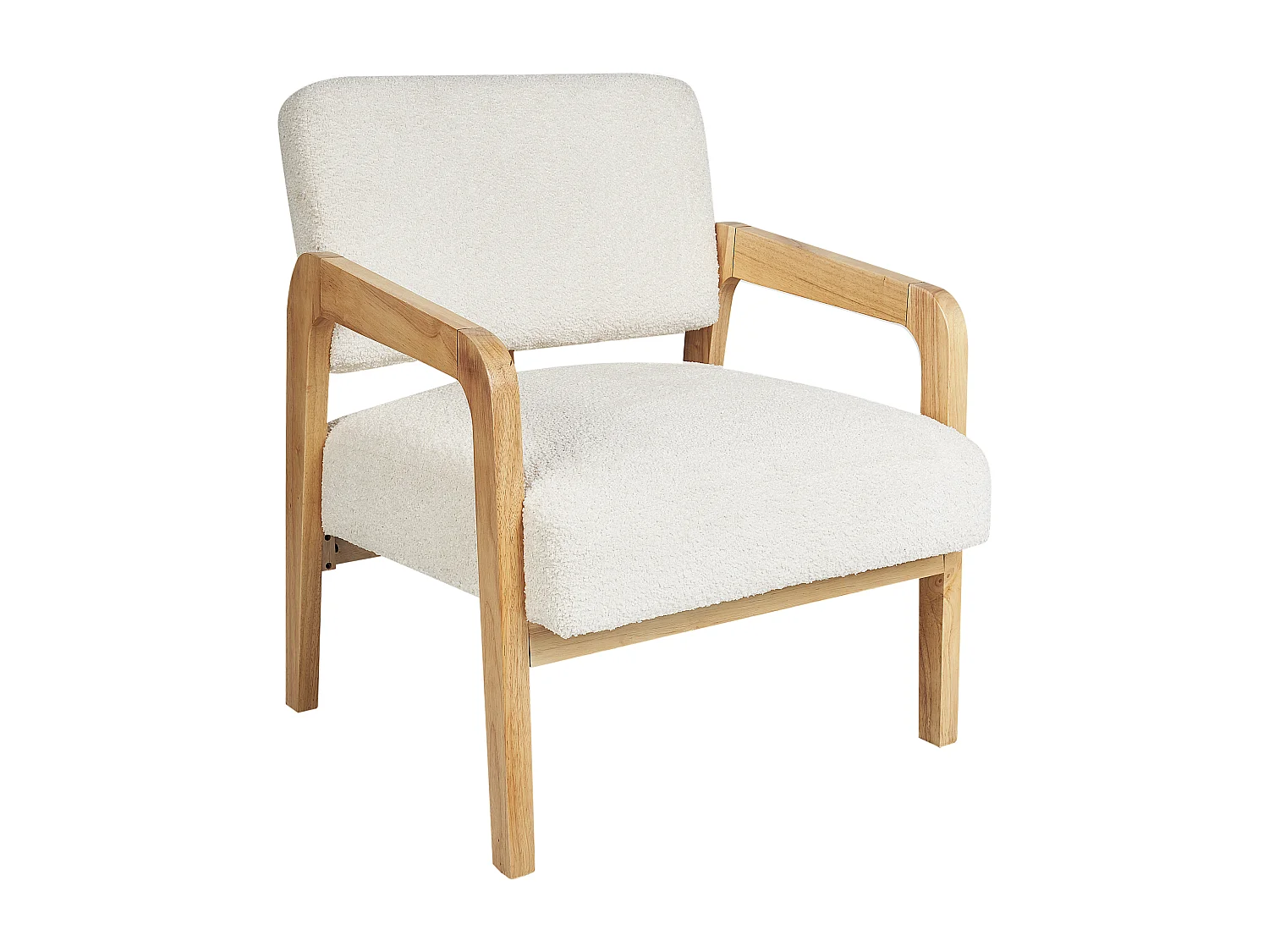 Sessel Bouclé creme weiß / heller Holzfarbton gepolstert Retro Stil Hjo