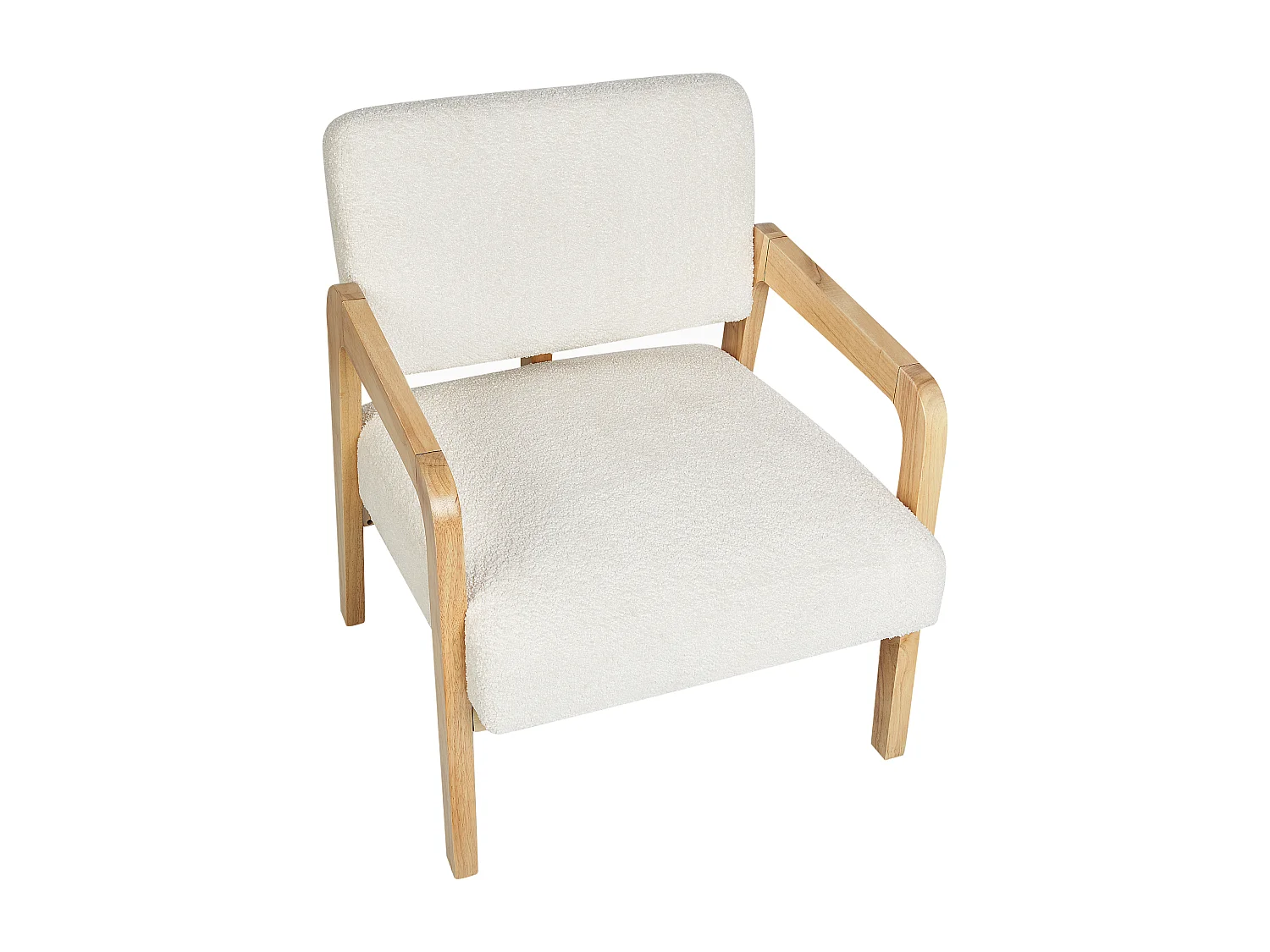 Sessel Bouclé creme weiß / heller Holzfarbton gepolstert Retro Stil Hjo