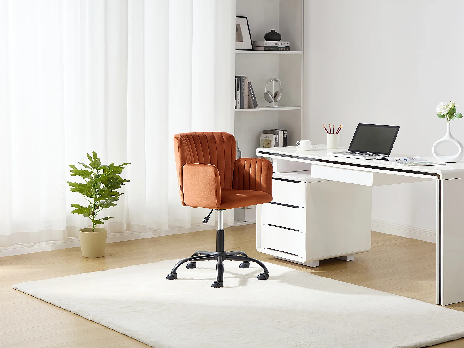 Chaise de bureau - Velours - Terracotta - Hauteur réglable - TOARA