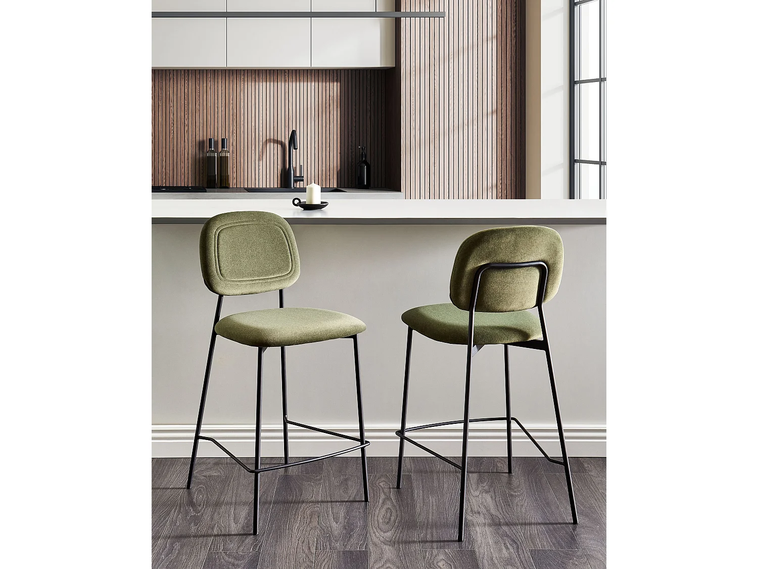 Set di 2 sedie alte DUETTE Velluto Verde oliva