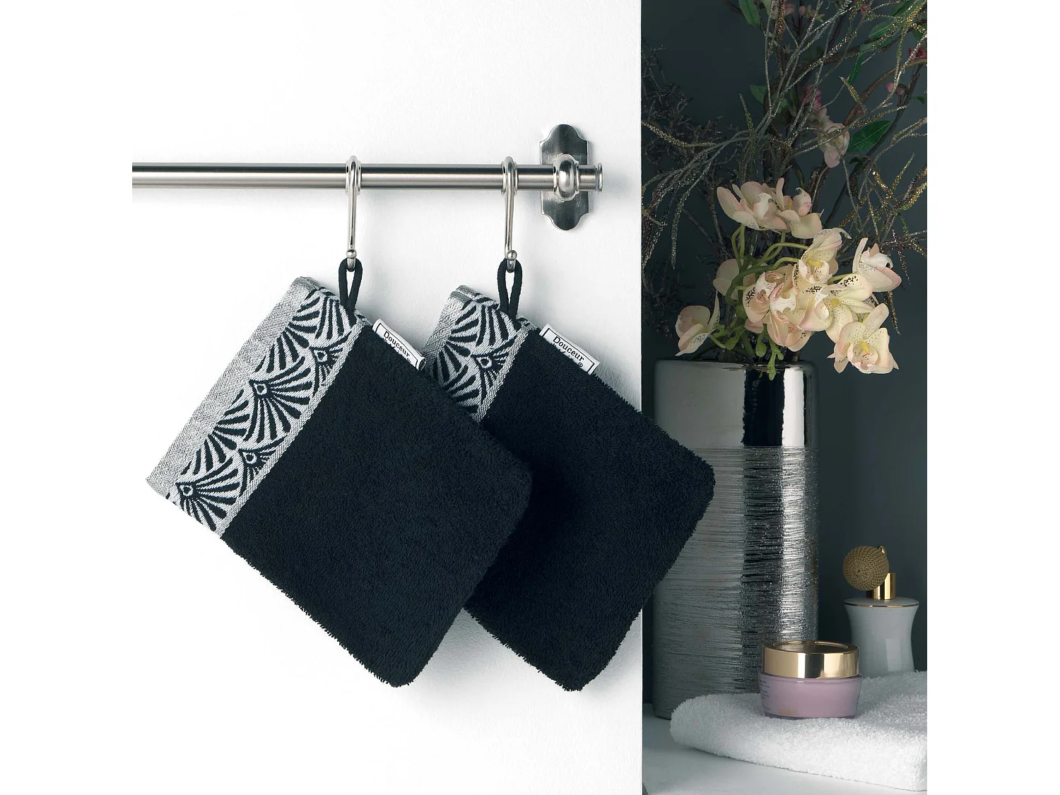 Lot de 2 gants de toilette 15 x 21 cm Goldy noir