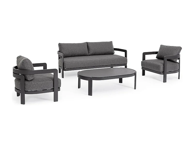 Salon de jardin en aluminium et coussins en toile (set de 4) - ARCACHON