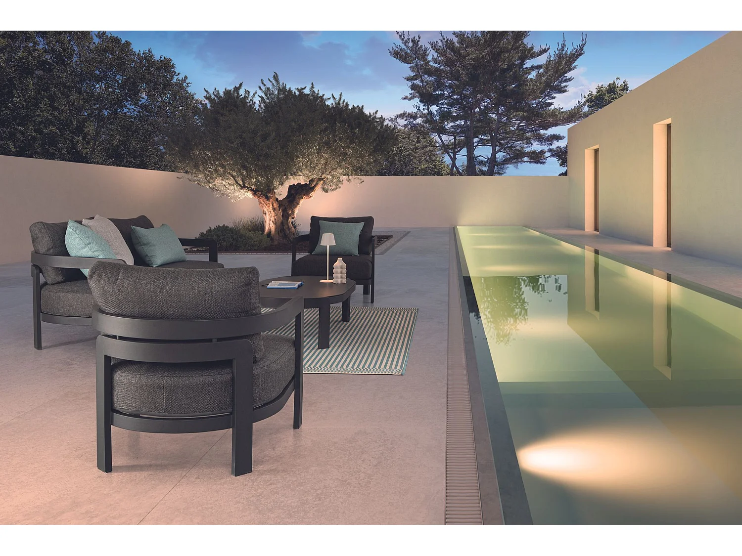 Salon de jardin en aluminium et coussins en toile (set de 4) - ARCACHON