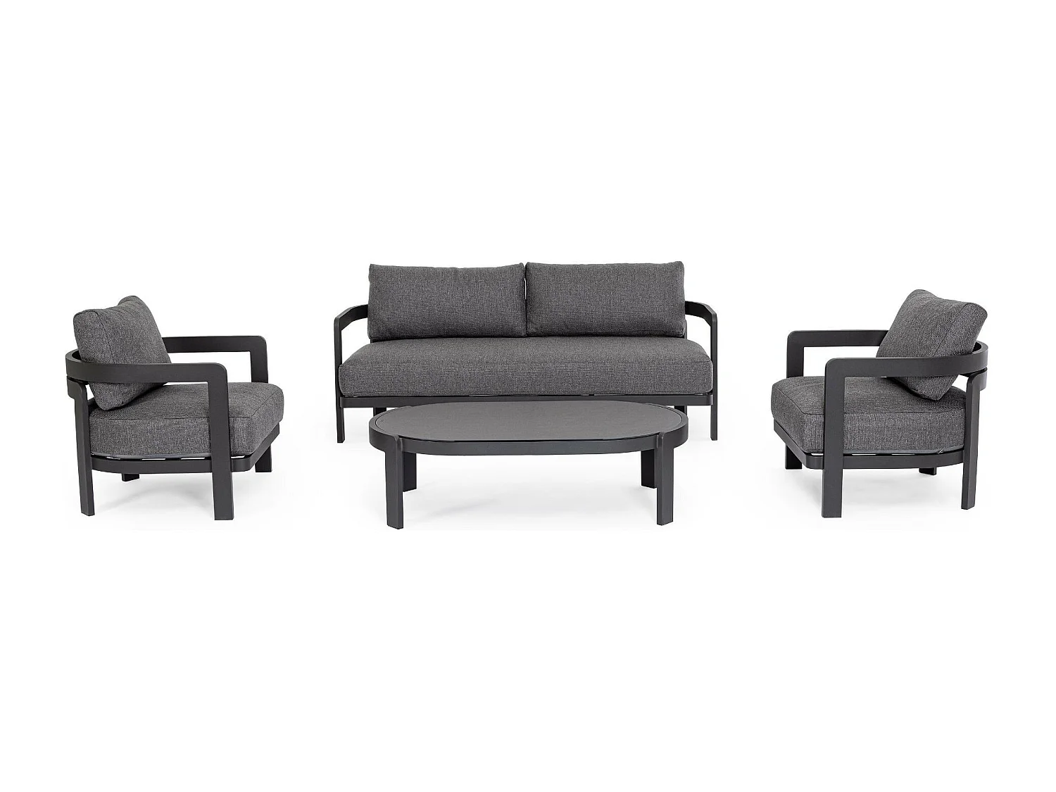 Salon de jardin en aluminium et coussins en toile (set de 4) - ARCACHON