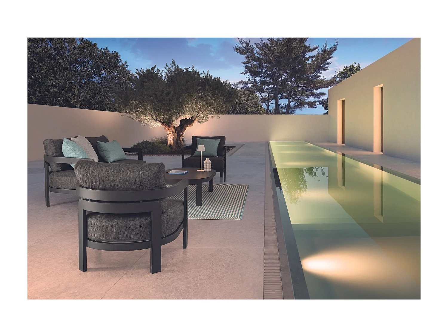 Salon de jardin en aluminium et coussins en toile (set de 4) - ARCACHON