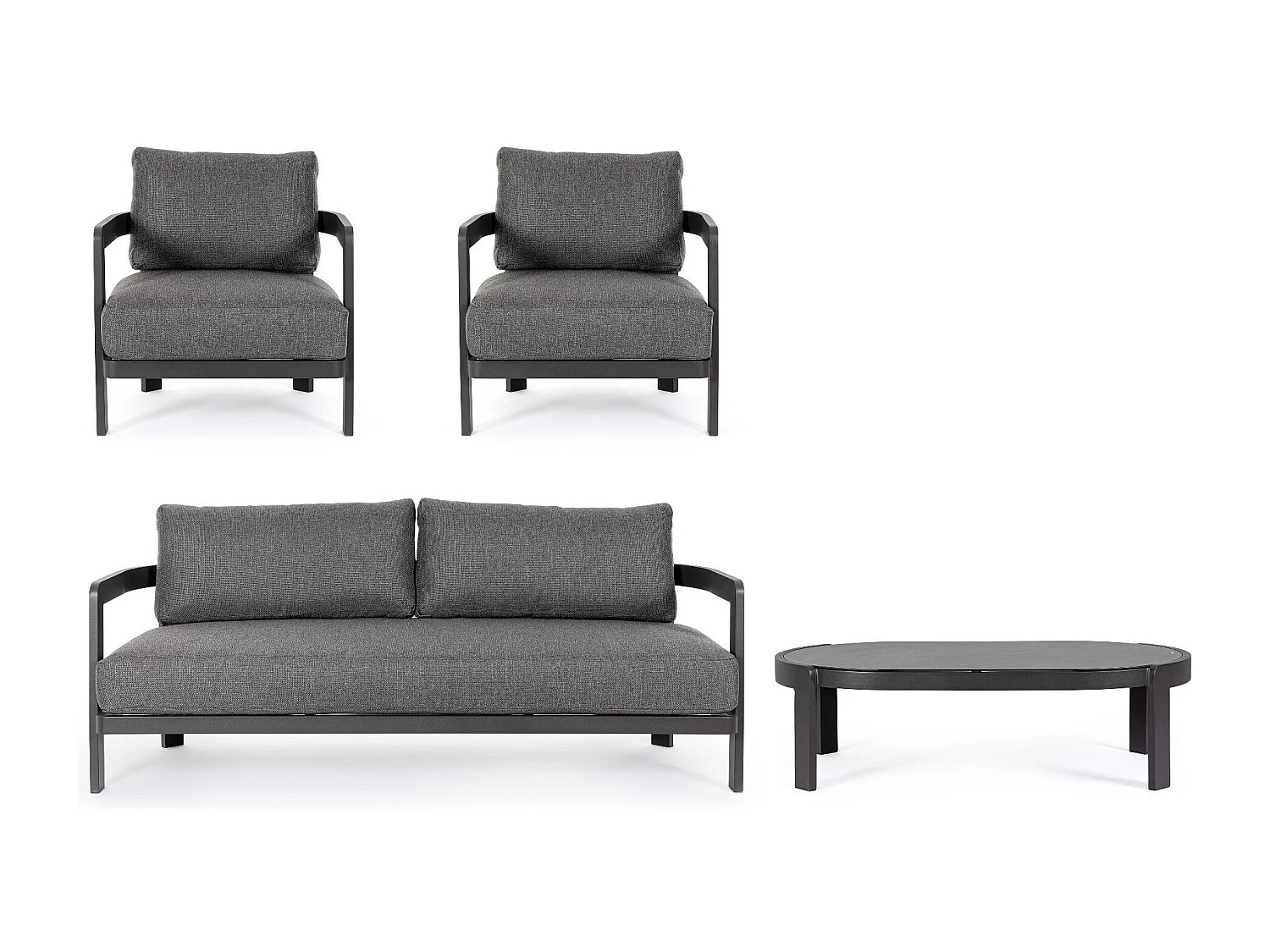 Salon de jardin en aluminium et coussins en toile (set de 4) - ARCACHON