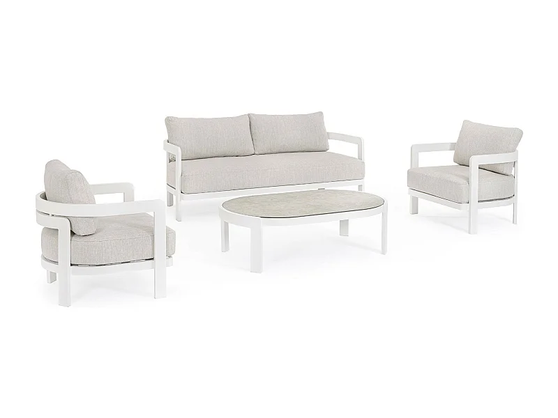 Salon de jardin en aluminium et coussins en toile (set de 4) - ARCACHON