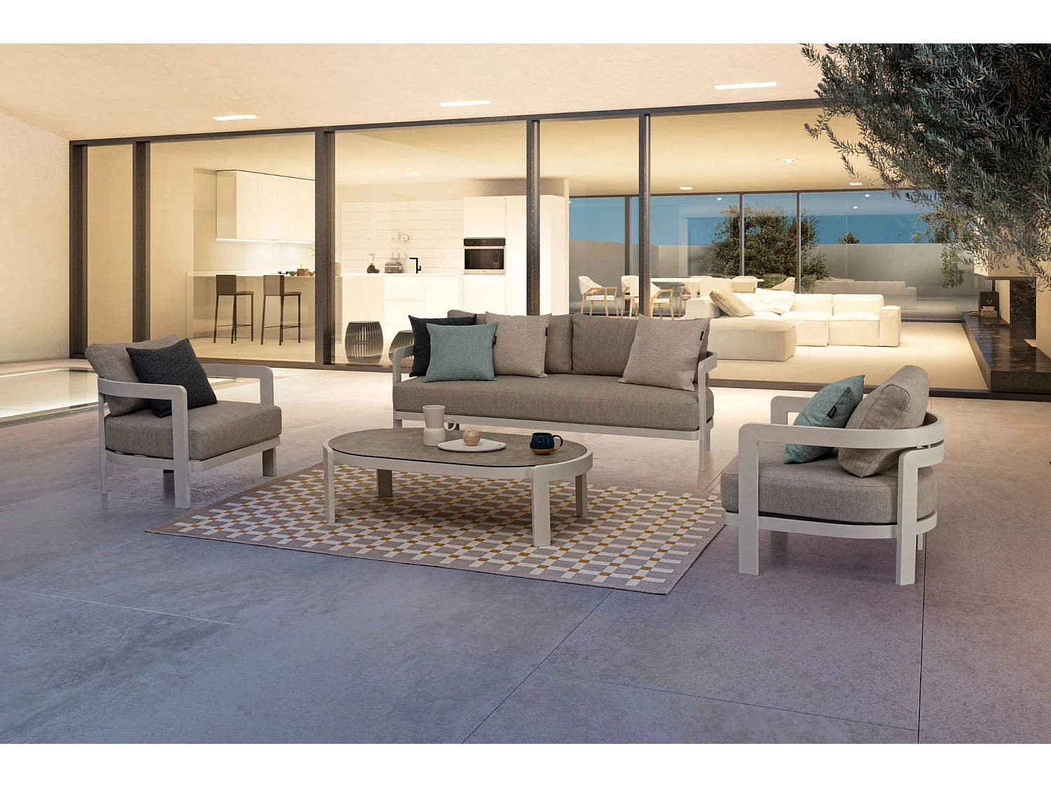 Salon de jardin en aluminium et coussins en toile (set de 4) - ARCACHON