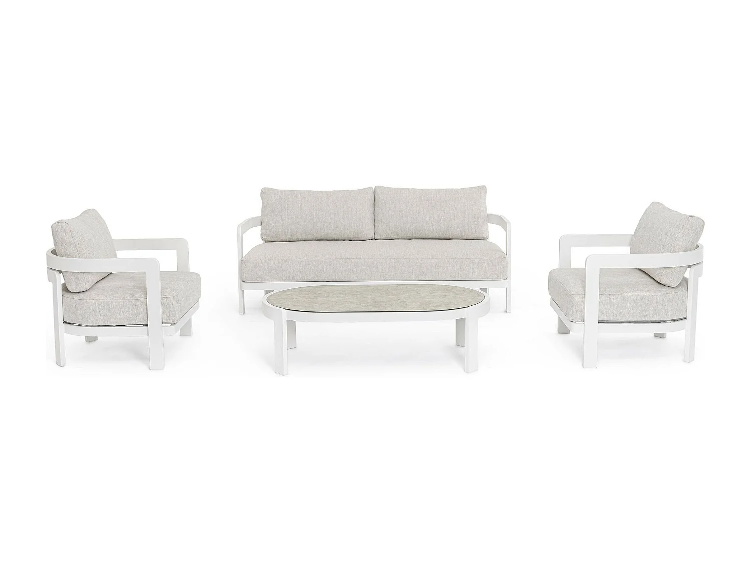 Salon de jardin en aluminium et coussins en toile (set de 4) - ARCACHON