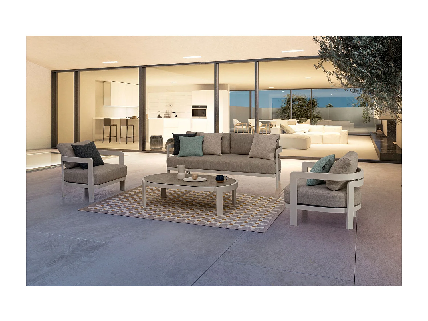 Salon de jardin en aluminium et coussins en toile (set de 4) - ARCACHON