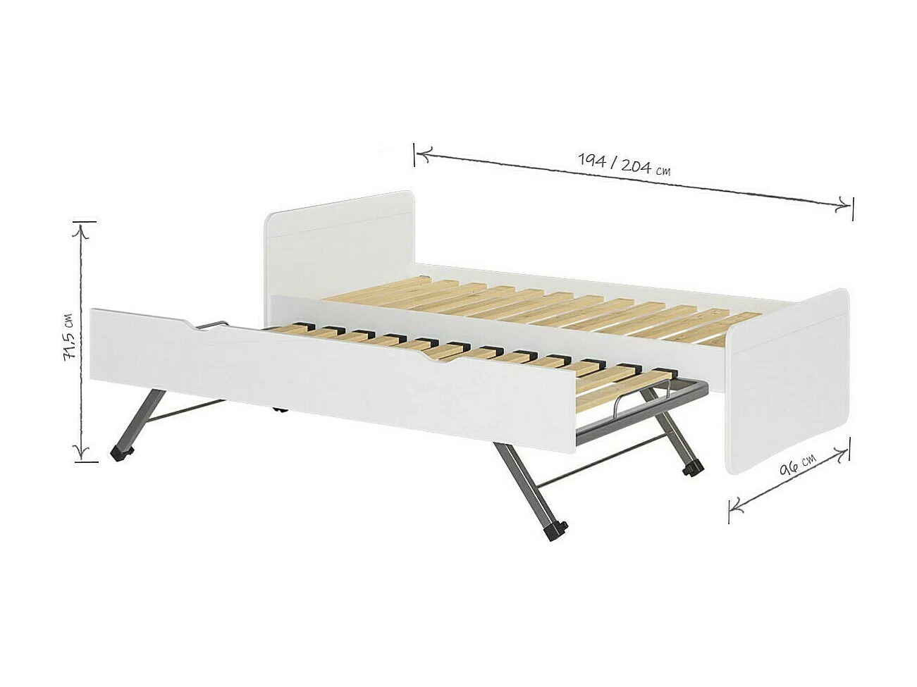 Pack lit gigogne avec matelas 90x200 cm bois massif blanc LILOW