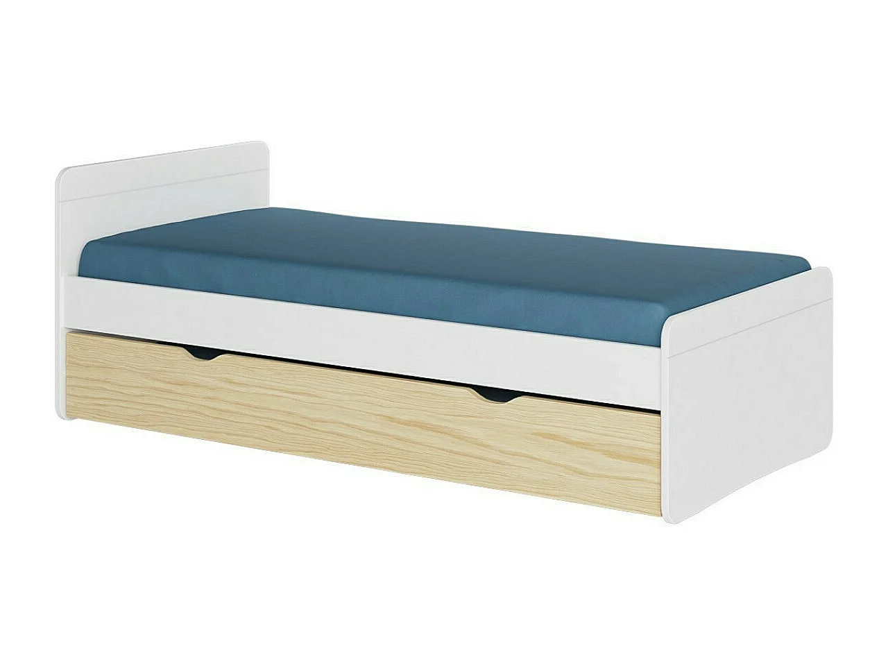Pack lit gigogne avec matelas 90x200 cm bois massif blanc et bois LILOW