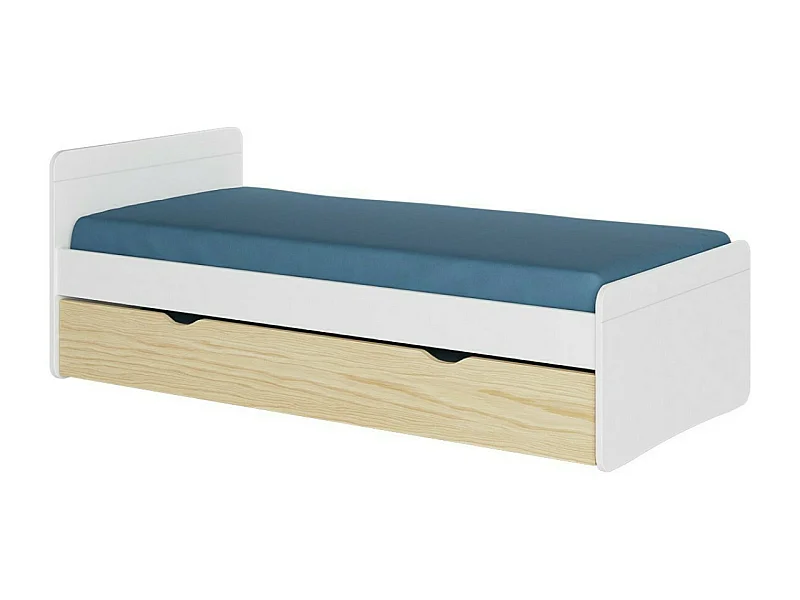 Pack lit gigogne avec matelas 90x200 cm bois massif blanc et bois LILOW