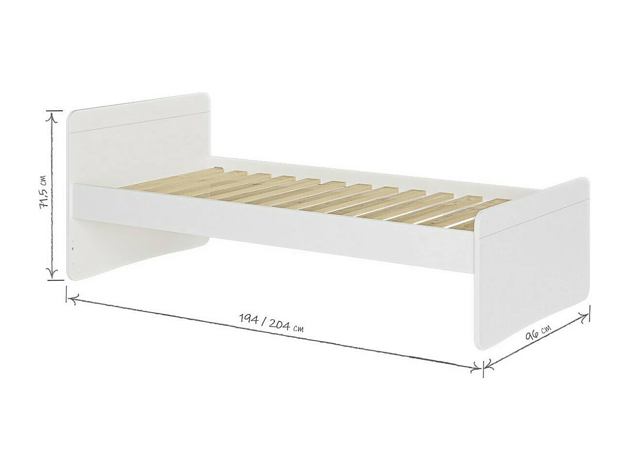 Lit gigogne 90x200 cm bois massif blanc et bois LILOW