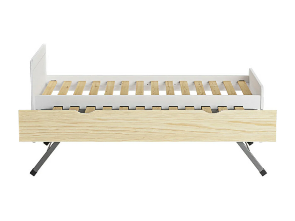 Lit gigogne 90x200 cm bois massif blanc et bois LILOW