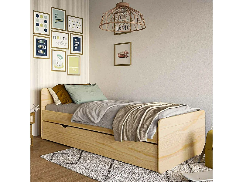 Lit gigogne 90x190 cm bois massif bois LILOW