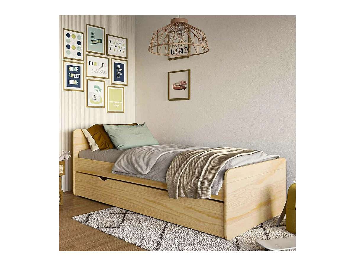 Lit gigogne 90x190 cm bois massif bois LILOW