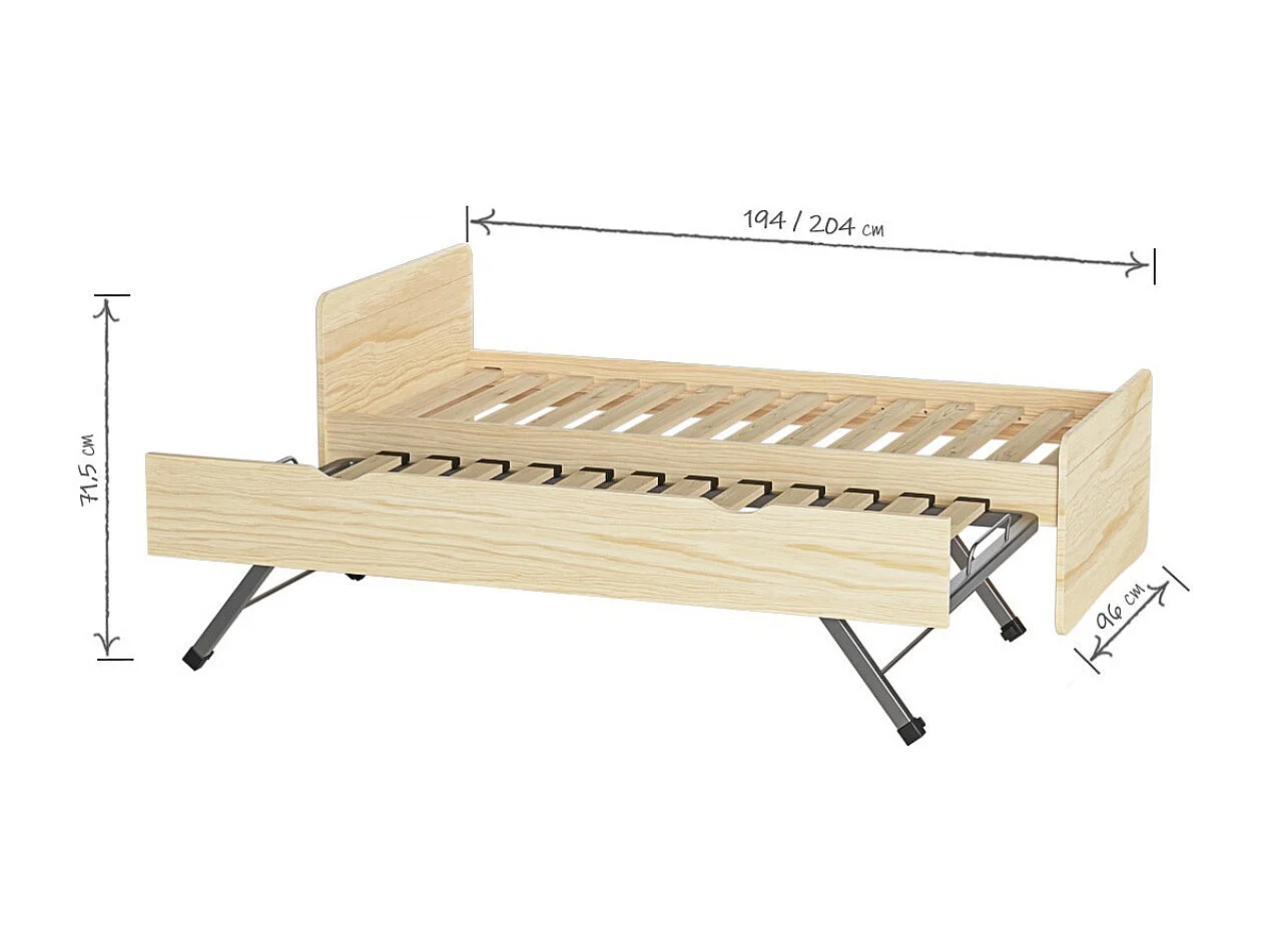 Lit gigogne 90x190 cm bois massif bois LILOW