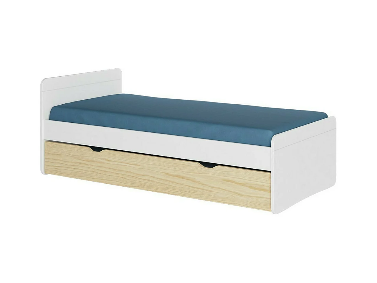 Pack lit gigogne avec matelas 90x190 cm bois massif blanc et bois LILOW