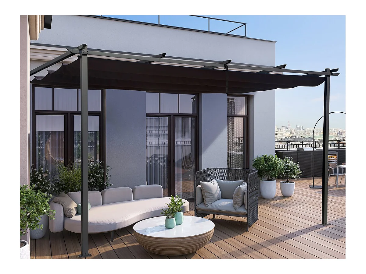 Pérgola de alumínio com teto retrátil - 3 x 4 m - Cinza, ideal para decorar seu terraço