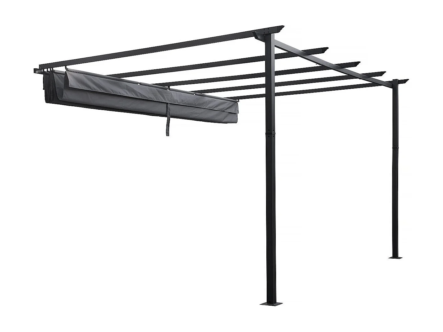 Pérgola adosada de aluminio con techo retráctil - 3 x 4 m - Gris