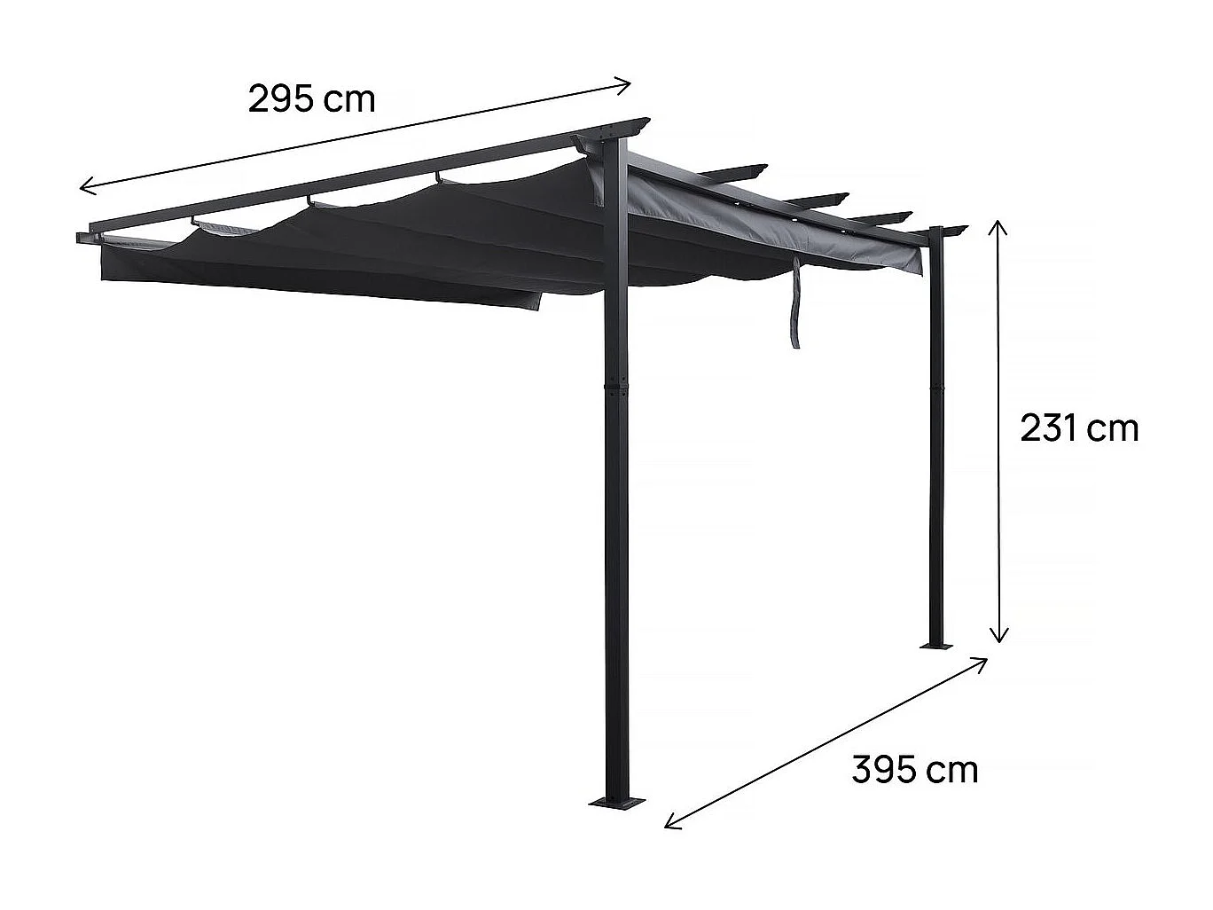 Pérgola adosada de aluminio con techo retráctil - 3 x 4 m - Gris