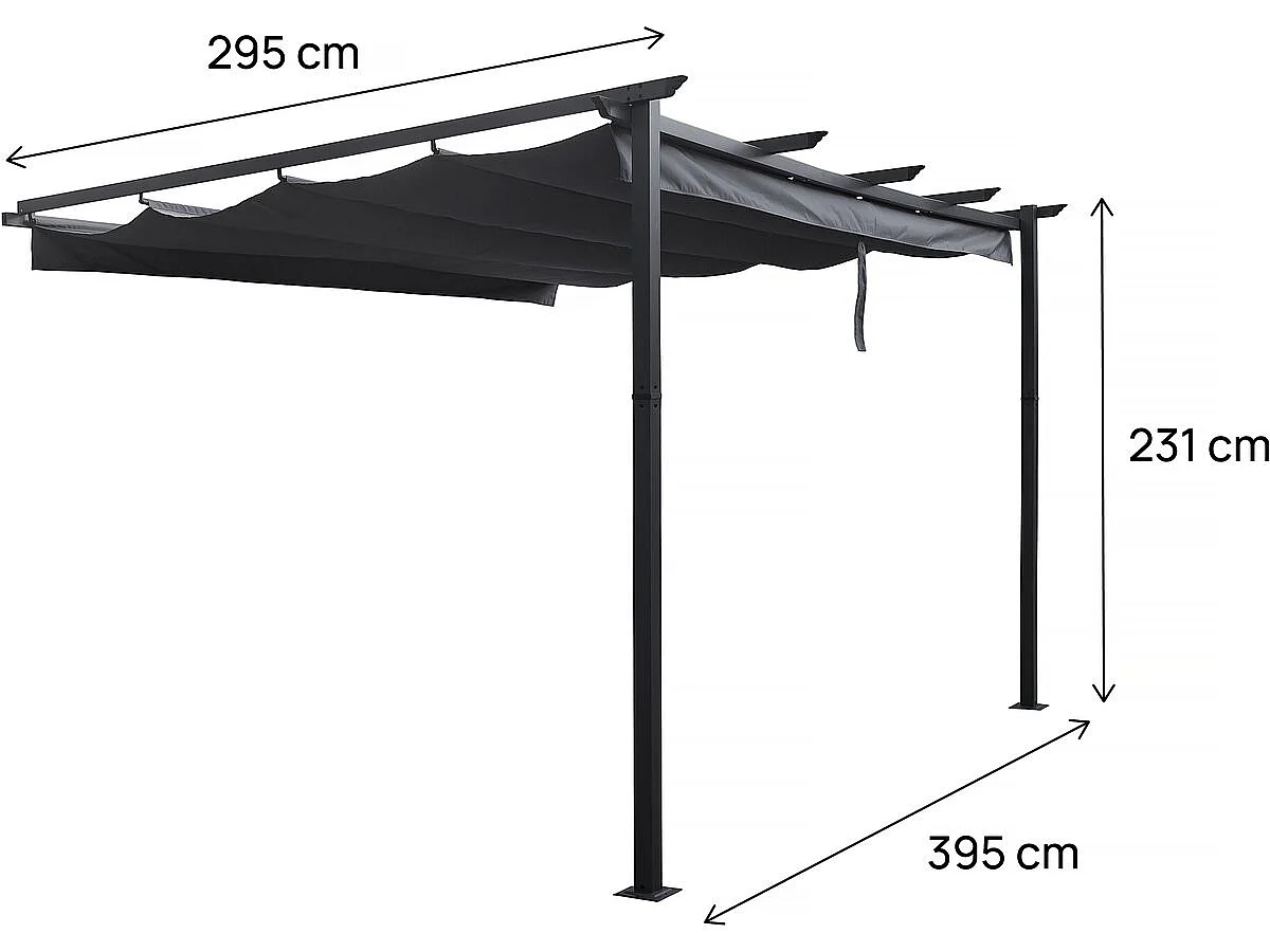 Pérgula de alumínio com teto retrátil - 3 x 4 m - Cinza