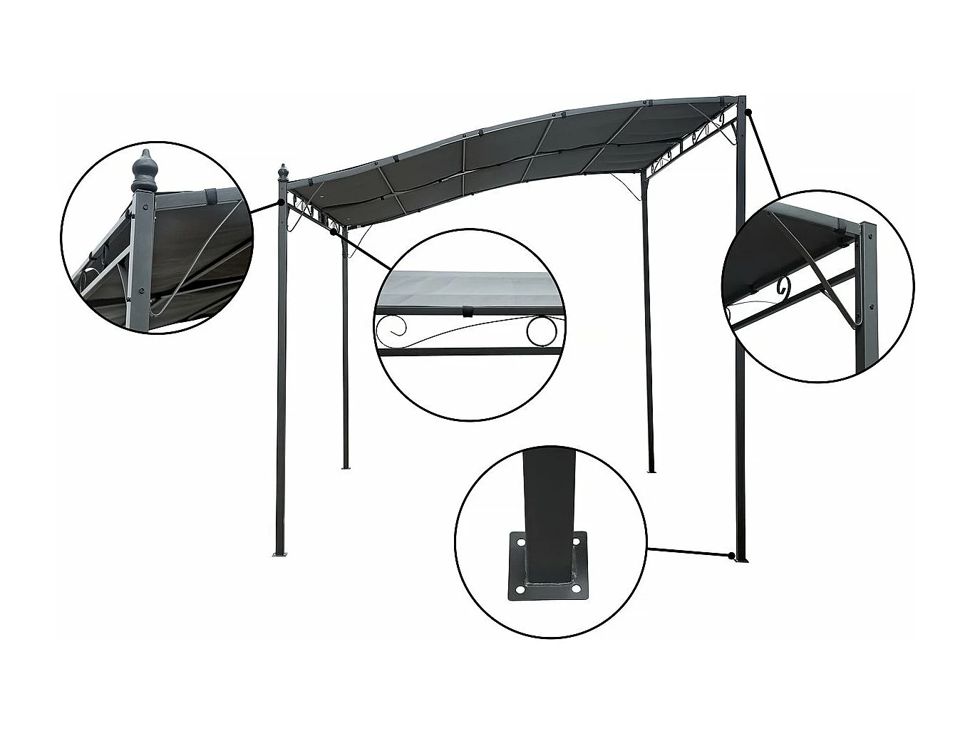 Nachylona pergola metalowa w kolorze szarym - 3 x 2,5 m dla eleganckiej i zacienionej przestrzeni zewnętrznej