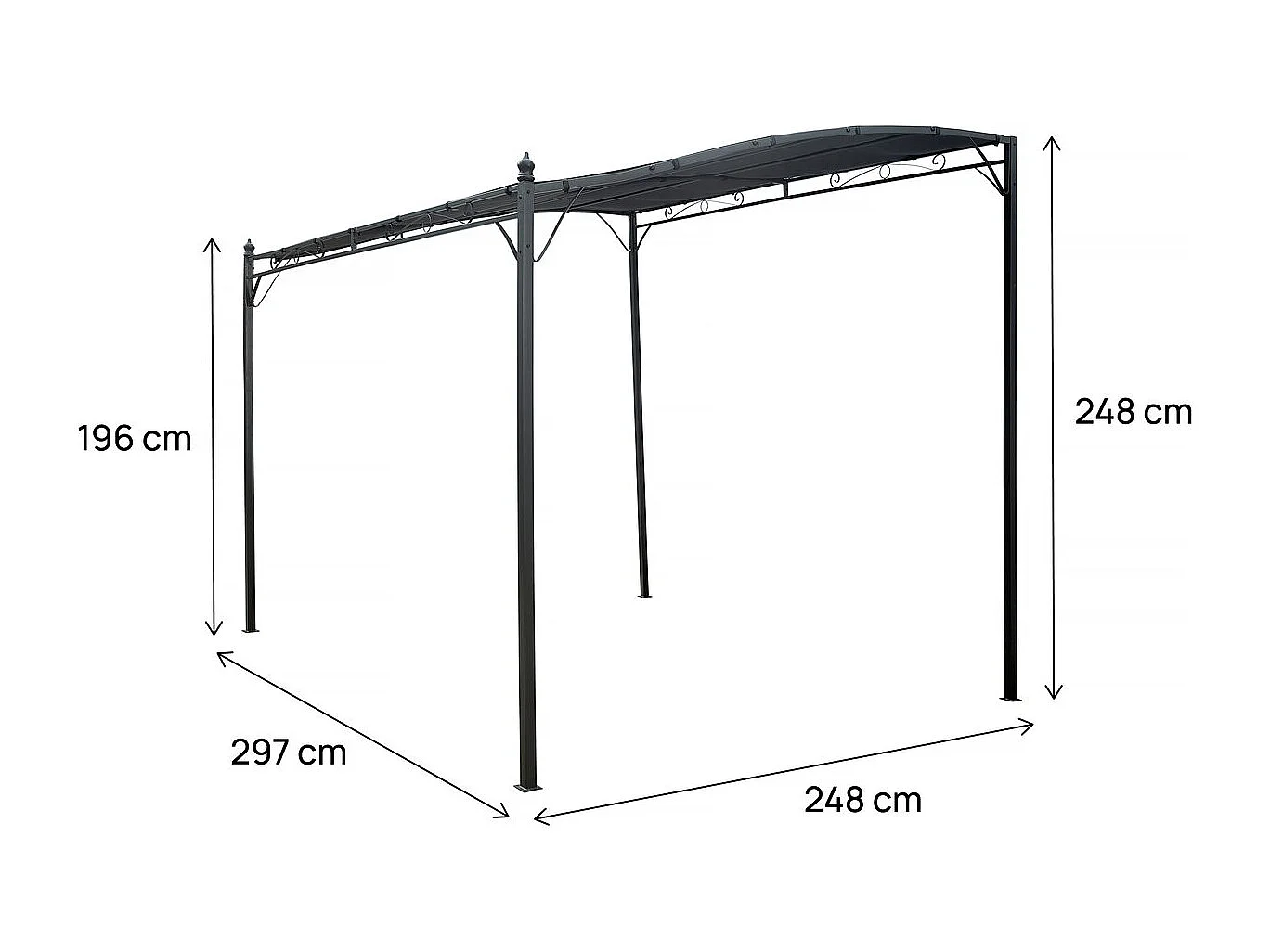 Pergola adossée inclinée en métal - 3 x 2.5 m - Gris
