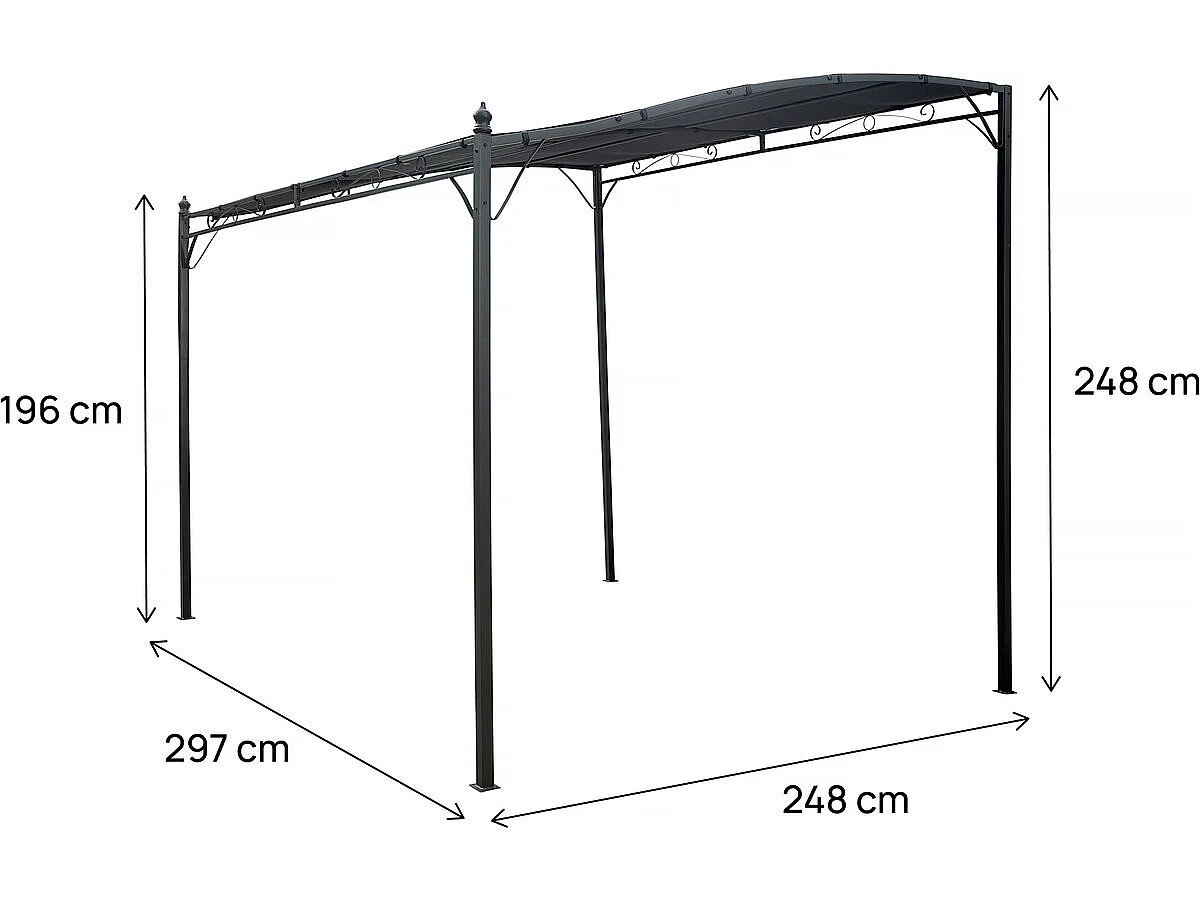 Anbaupergola mit Neigung aus Metall - 3 x 2,5 m - Grau