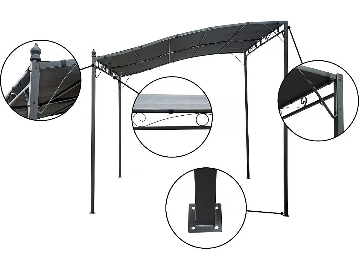 Anbaupergola mit Neigung aus Metall - 3 x 2,5 m - Grau