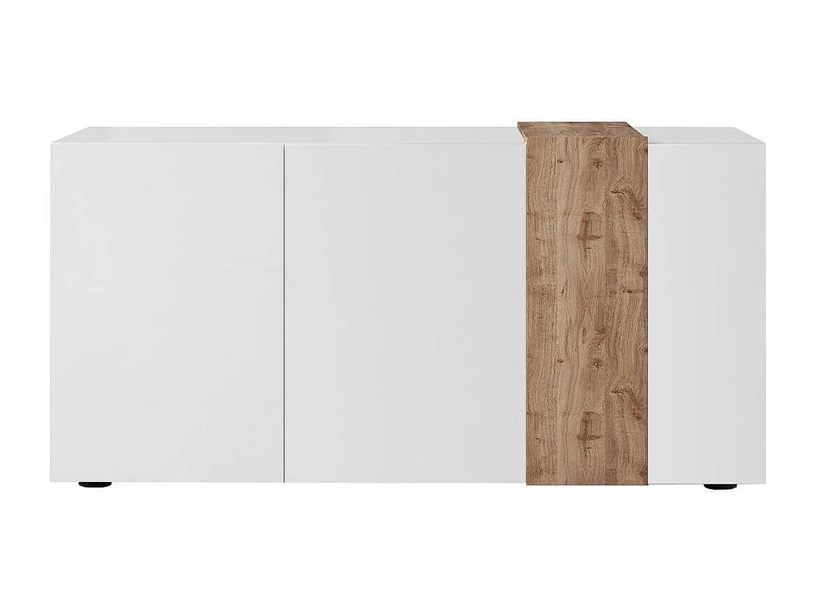 VESUVIO BLANC - Buffet 3 Portes Laqué Blanc et Aspect Bois Finition Cadiz