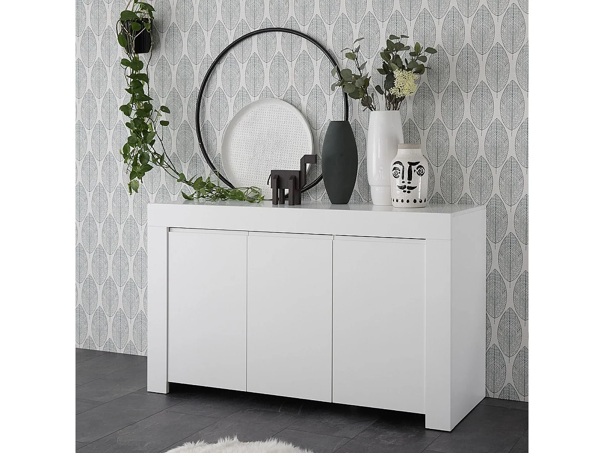 FIRMIN - Buffet 3 Portes Blanc Finition Mat