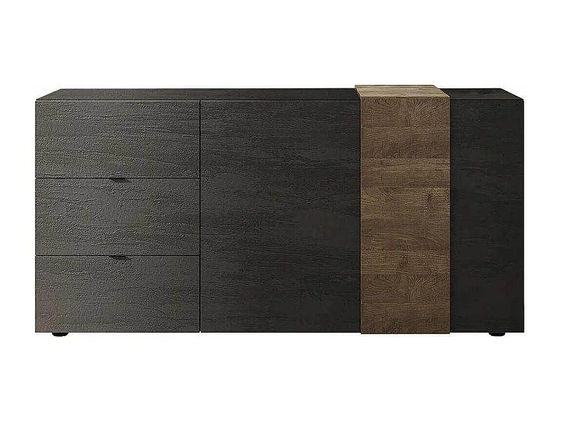 VESUVIO TITANE - Buffet 2 Portes 3 Tiroirs Gris Anthracite et Aspect Bois Finition Mercure