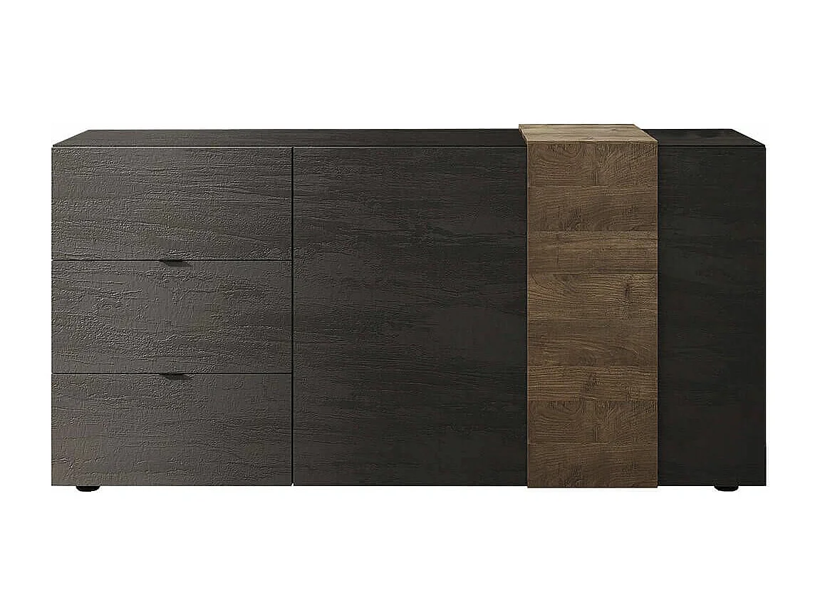 VESUVIO TITANE - Buffet 2 Portes 3 Tiroirs Gris Anthracite et Aspect Bois Finition Mercure