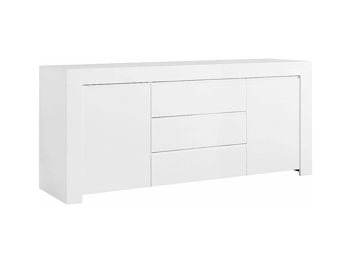 FIRMIN - Buffet 2 portes 3 Tiroirs Blanc Finition Mat
