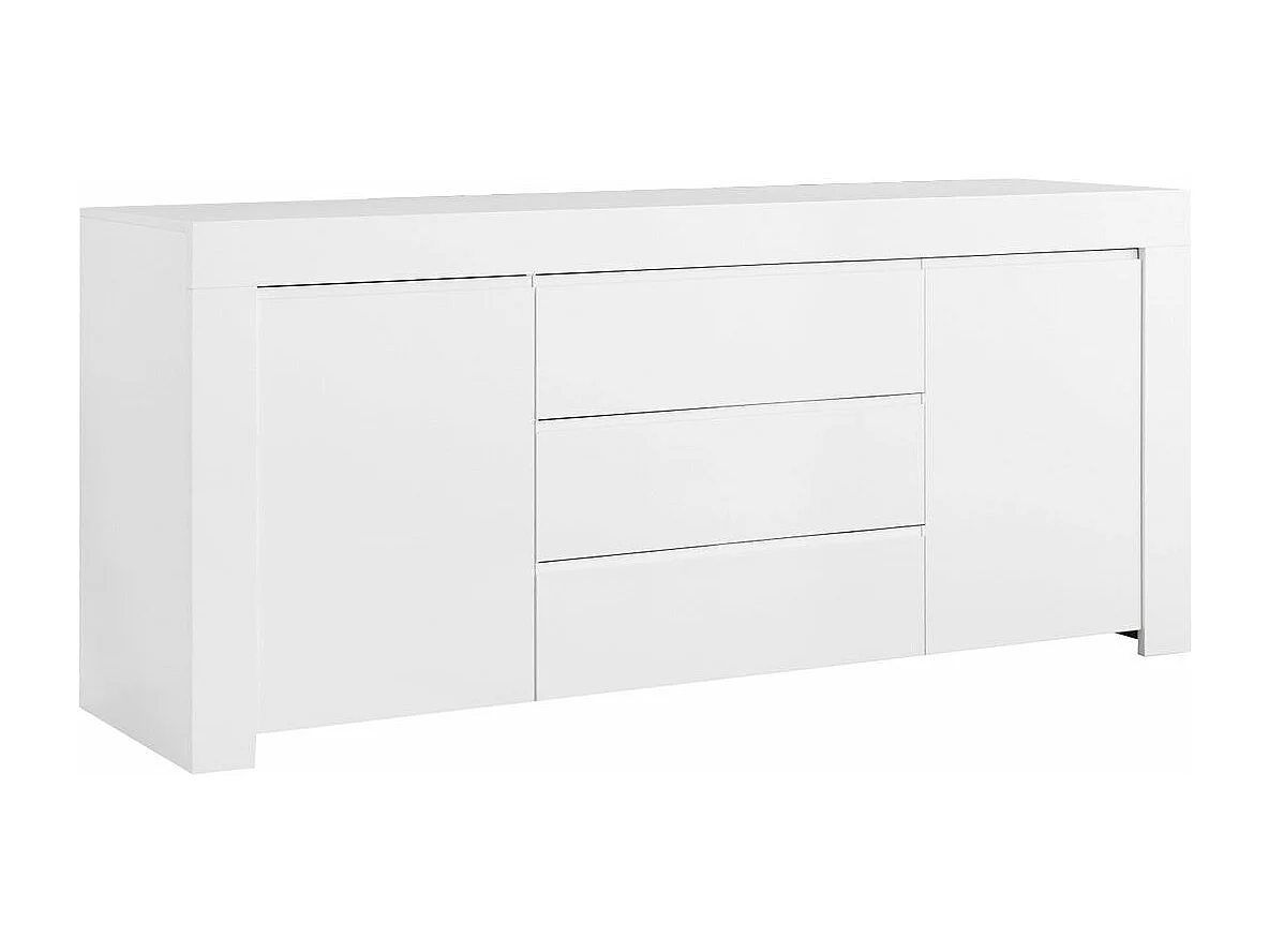 FIRMIN - Buffet 2 portes 3 Tiroirs Blanc Finition Mat